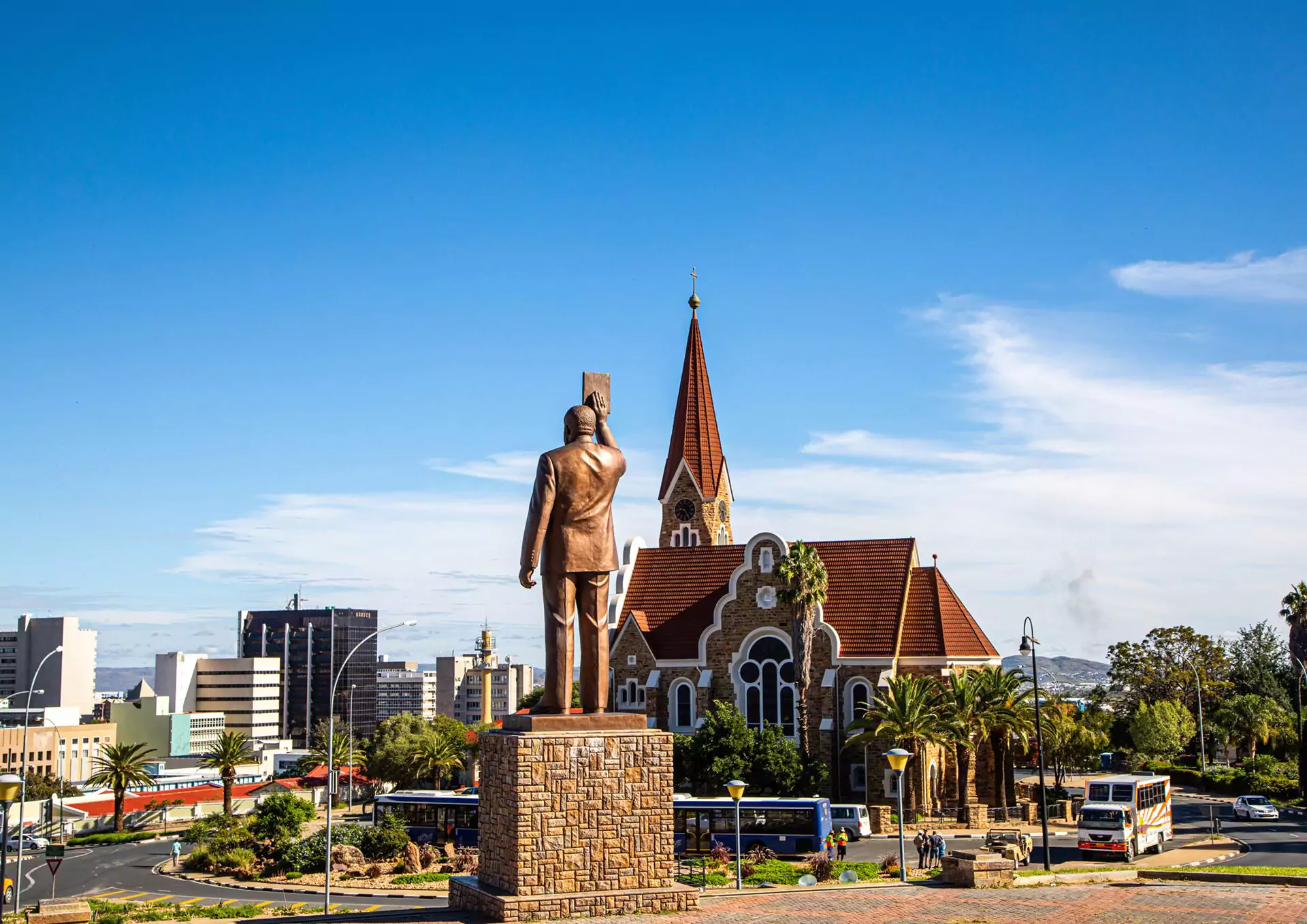 The Art Nouveau gables of Christuskirche, a national Namibian monument.