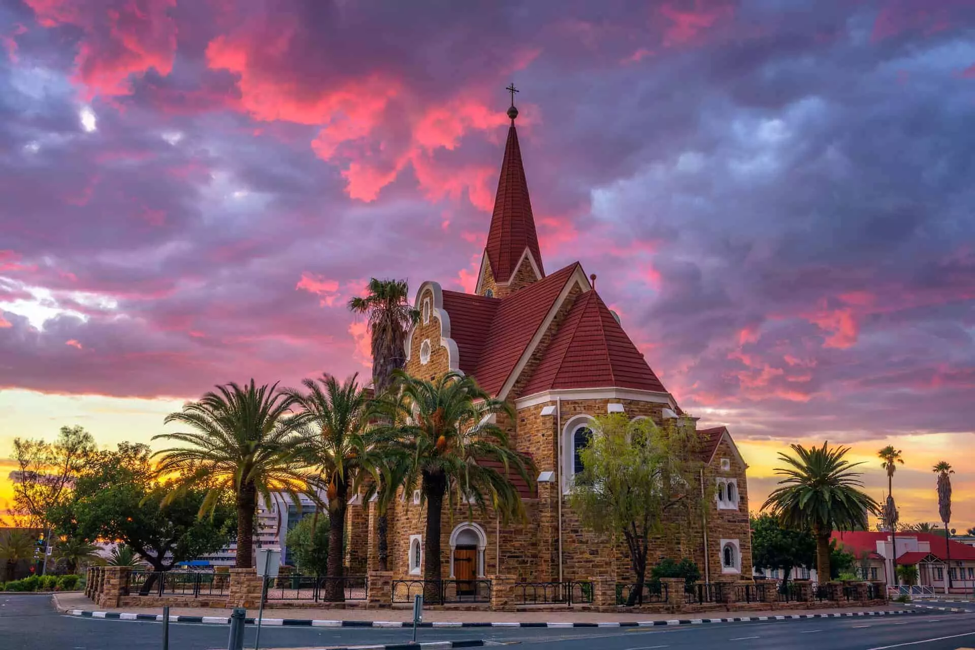 The Christuskirche in Windhoek under beautiful twilight skies, serving as the hero banner
